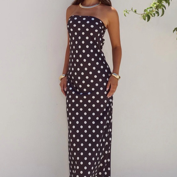Runaway The Label Dresses & Skirts - Strapless Black Polka Dot Maxi Dress